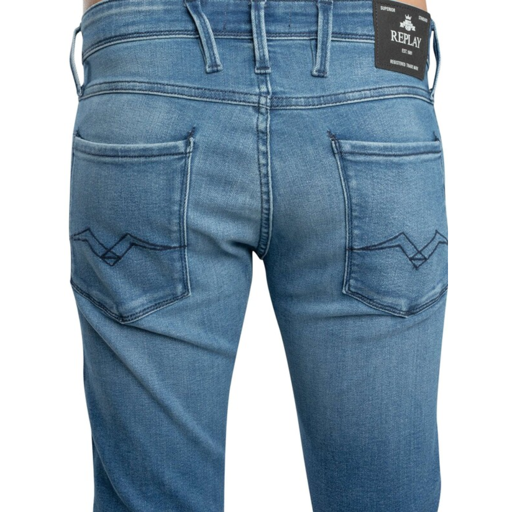 Replay Anbass Slim Power Stretch Denim - Mid Blue