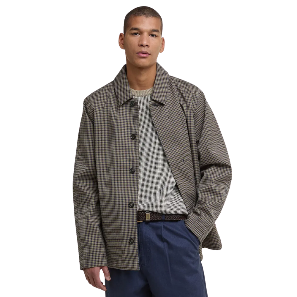 Barbour Check Short Lorden Showerproof Jacket - Stone/Navy Check