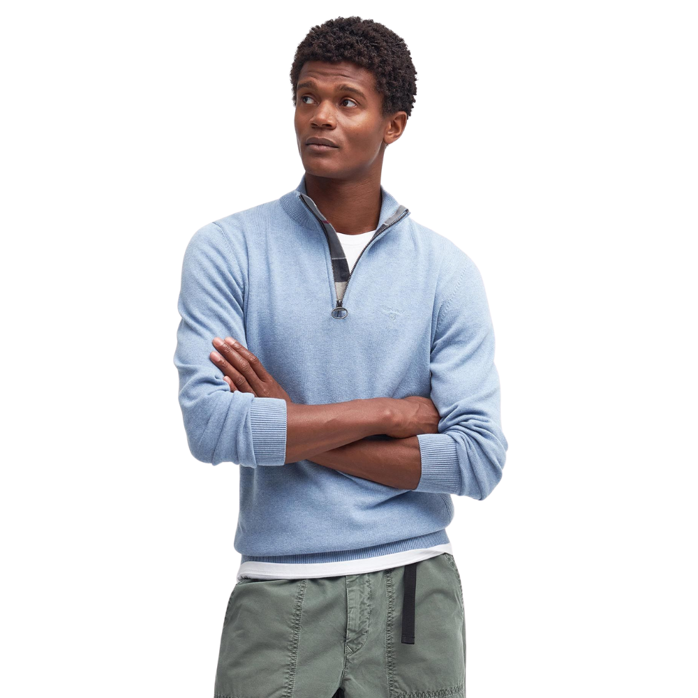 Barbour Cotton Half Zip Knitted Jumper - Ocean Sky