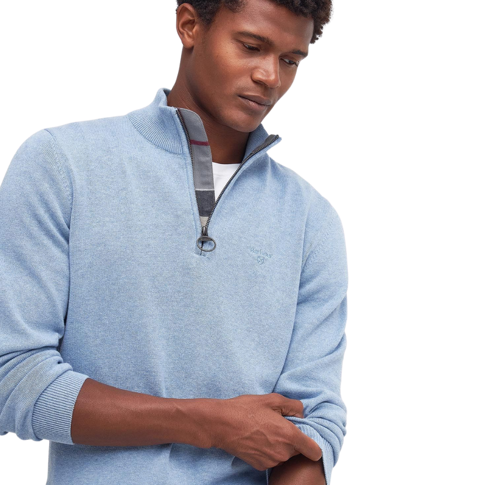 Barbour Cotton Half Zip Knitted Jumper - Ocean Sky
