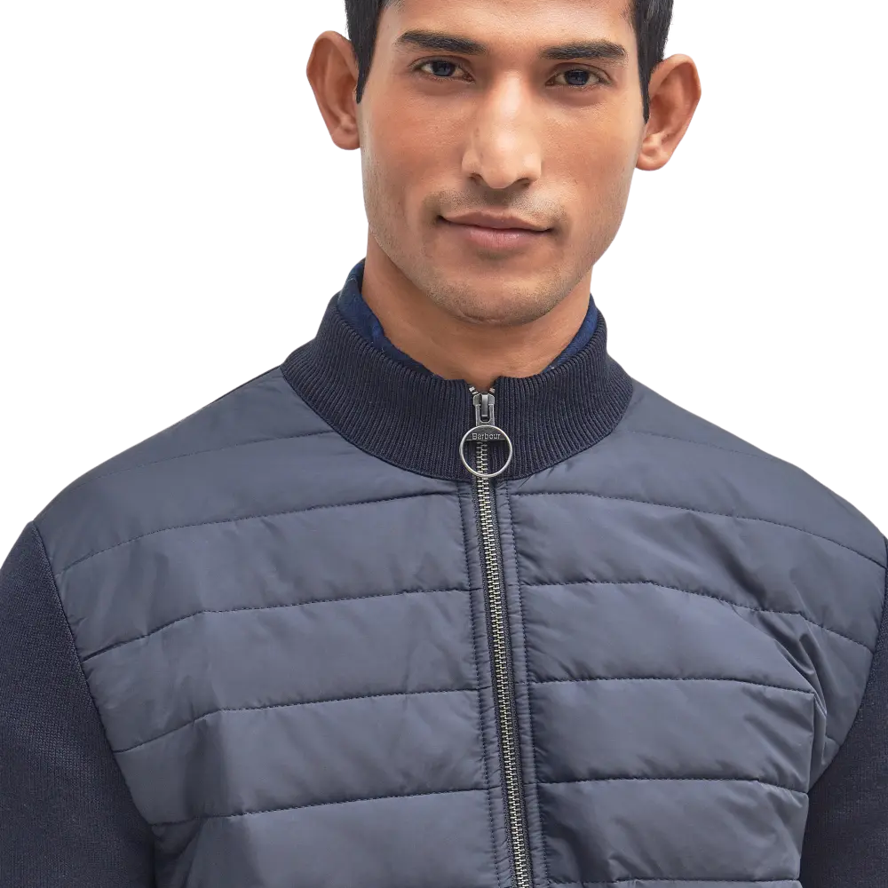 Barbour Essential Carn Baffle Zip Through Knitted Jumper - Navy