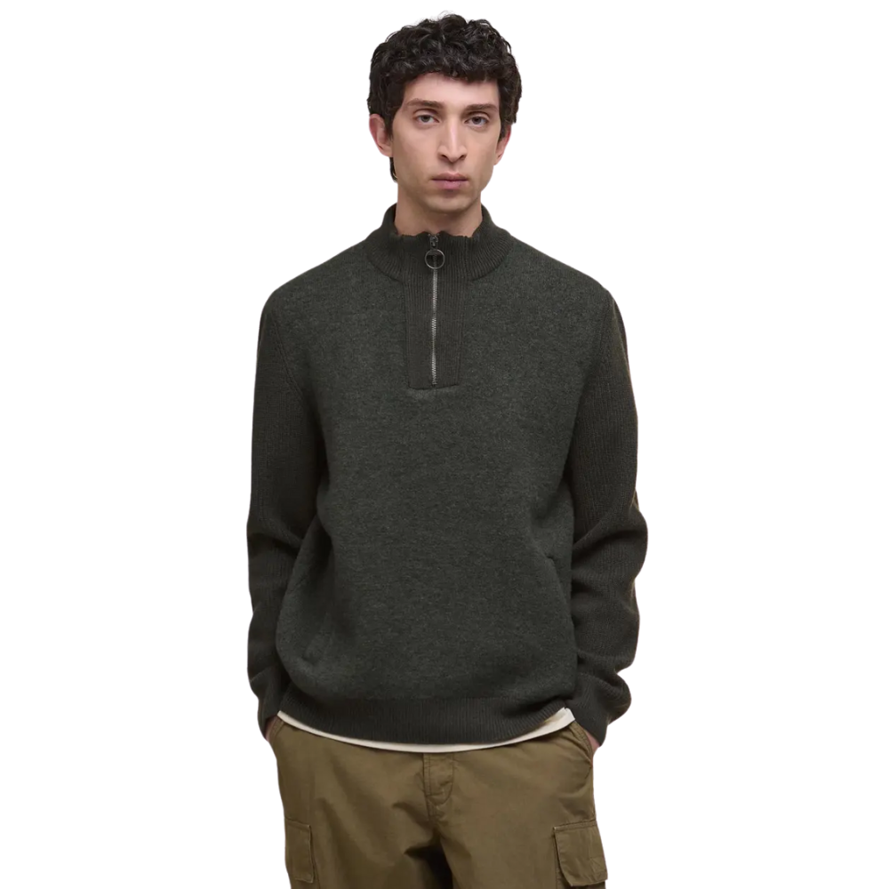 Barbour Milburn Half Zip Knitted Jumper - Dark Olive