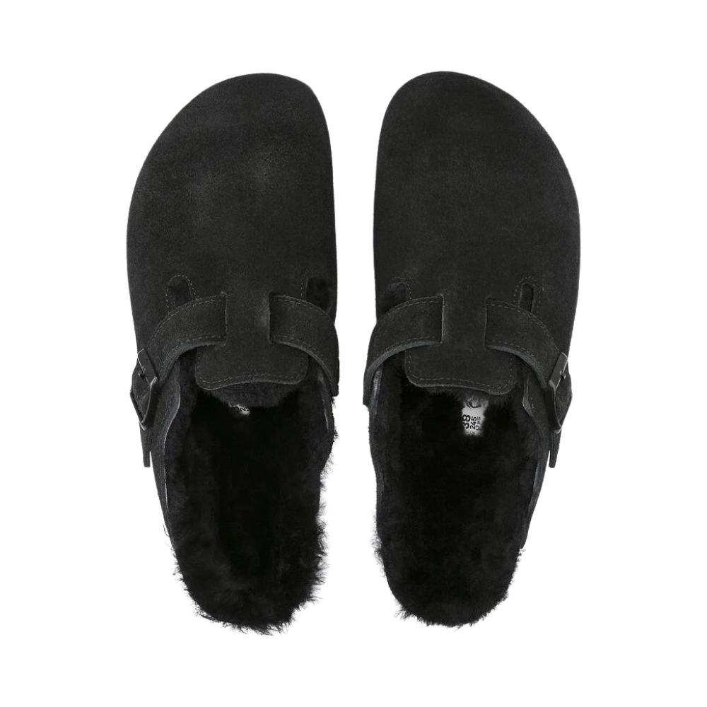 Birkenstock Boston Shearling Suede Leather/Fur Clog - Black