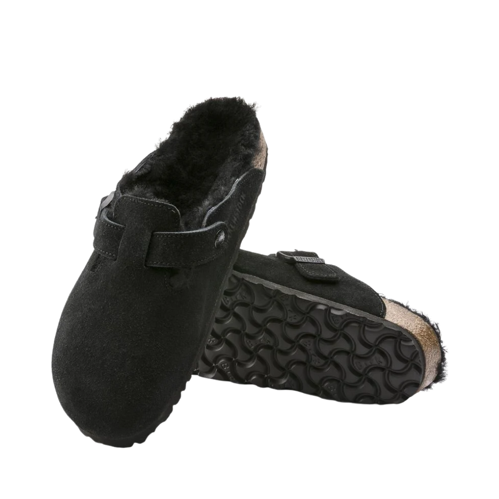Birkenstock Boston Shearling Suede Leather/Fur Clog - Black