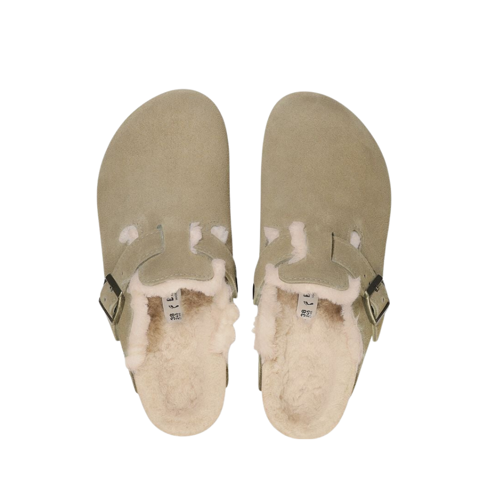 Birkenstock Boston Shearling Suede Leather/Fur Clog - Taupe