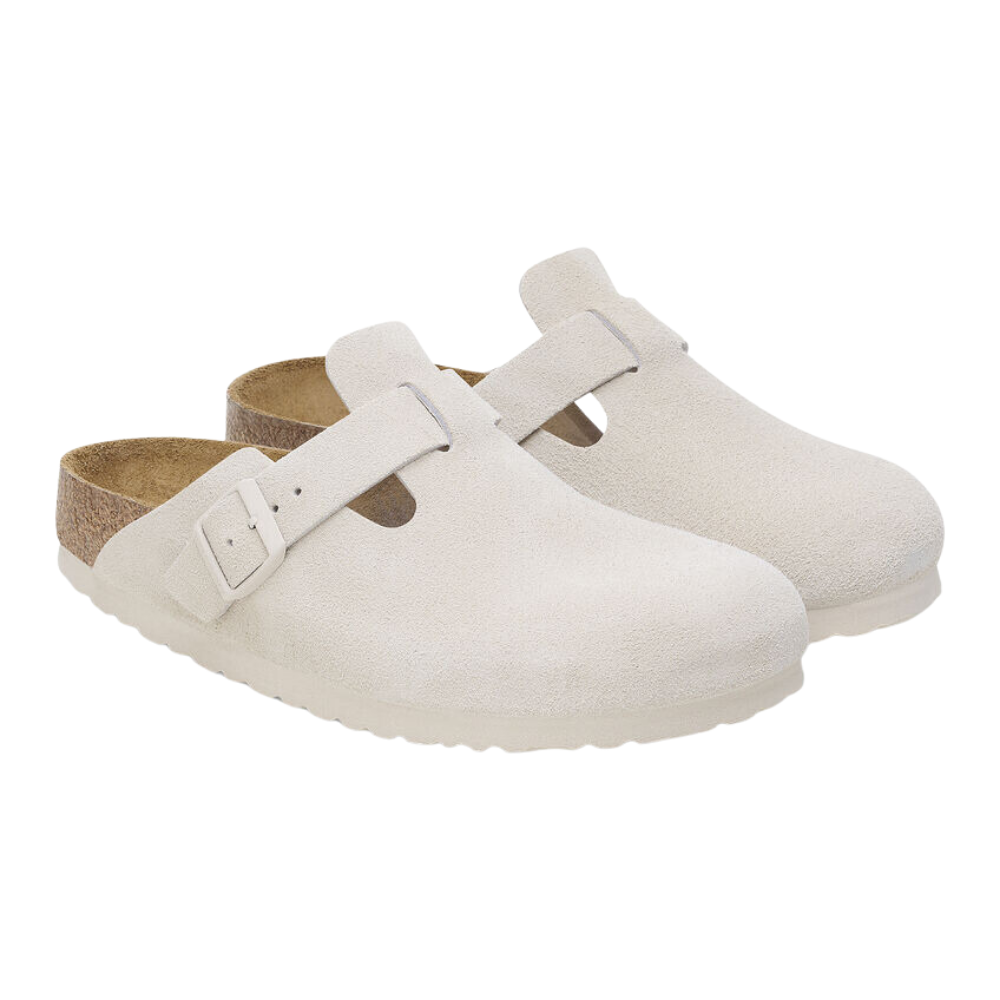 Birkenstock Boston Suede Leather Clog - Antique White