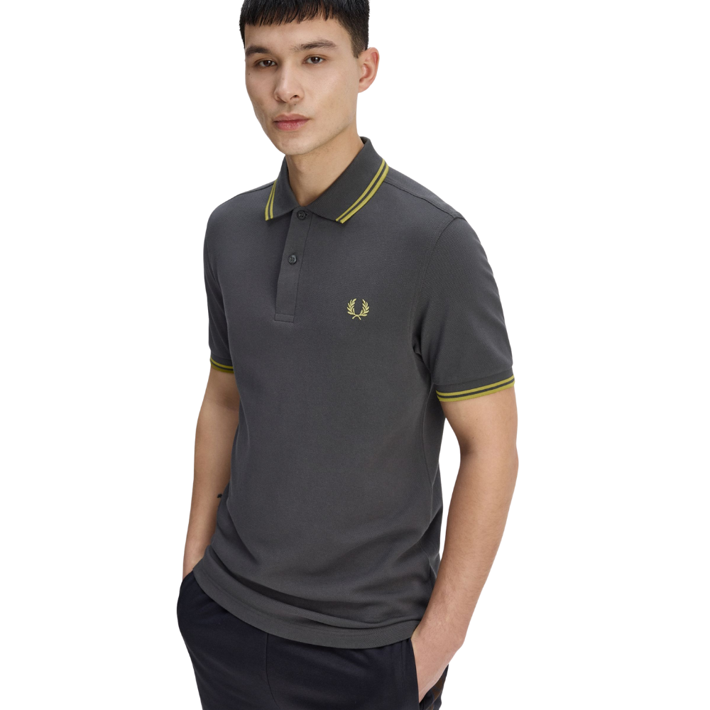 Fred Perry M3600 Twin Tipped Polo - Anchor Grey/Tennis Ball Yellow