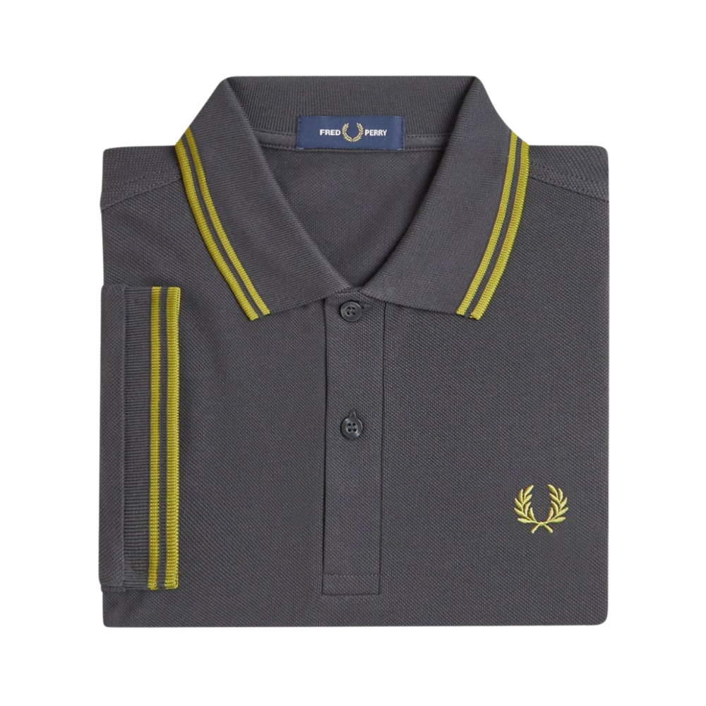Fred Perry M3600 Twin Tipped Polo - Anchor Grey/Tennis Ball Yellow