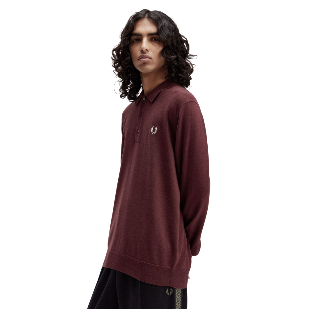 Fred Perry Classic Knitted LS Polo - Oxblood