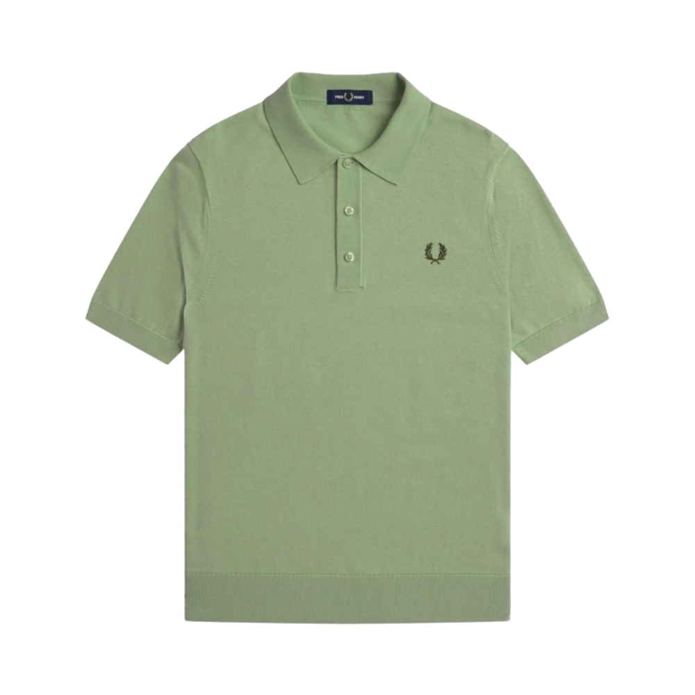 Fred Perry Cotton Knitted Polo Shirt - Olive Mint