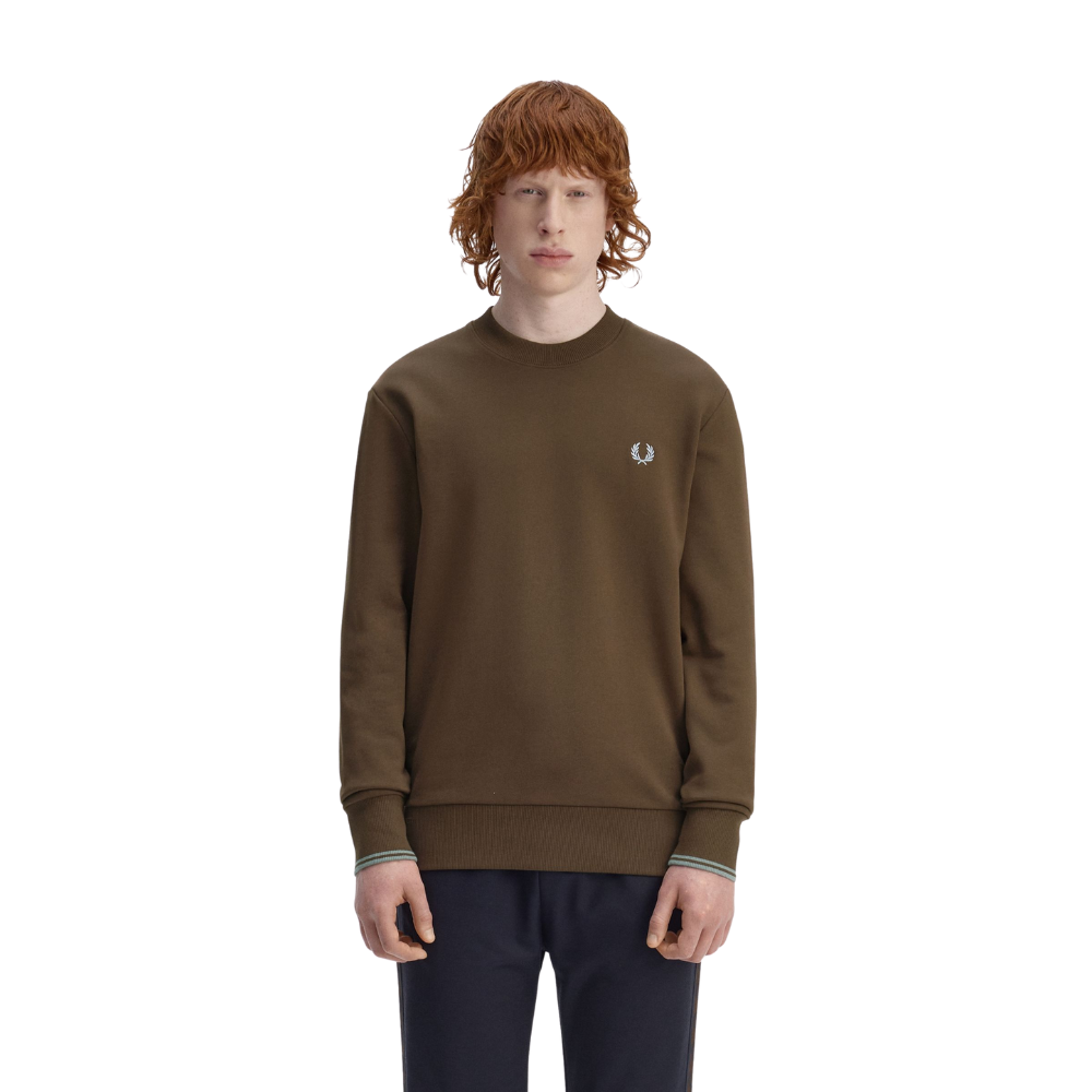 Fred Perry Crew Neck Sweatshirt - Burnt Tobacco/Stockport Blue