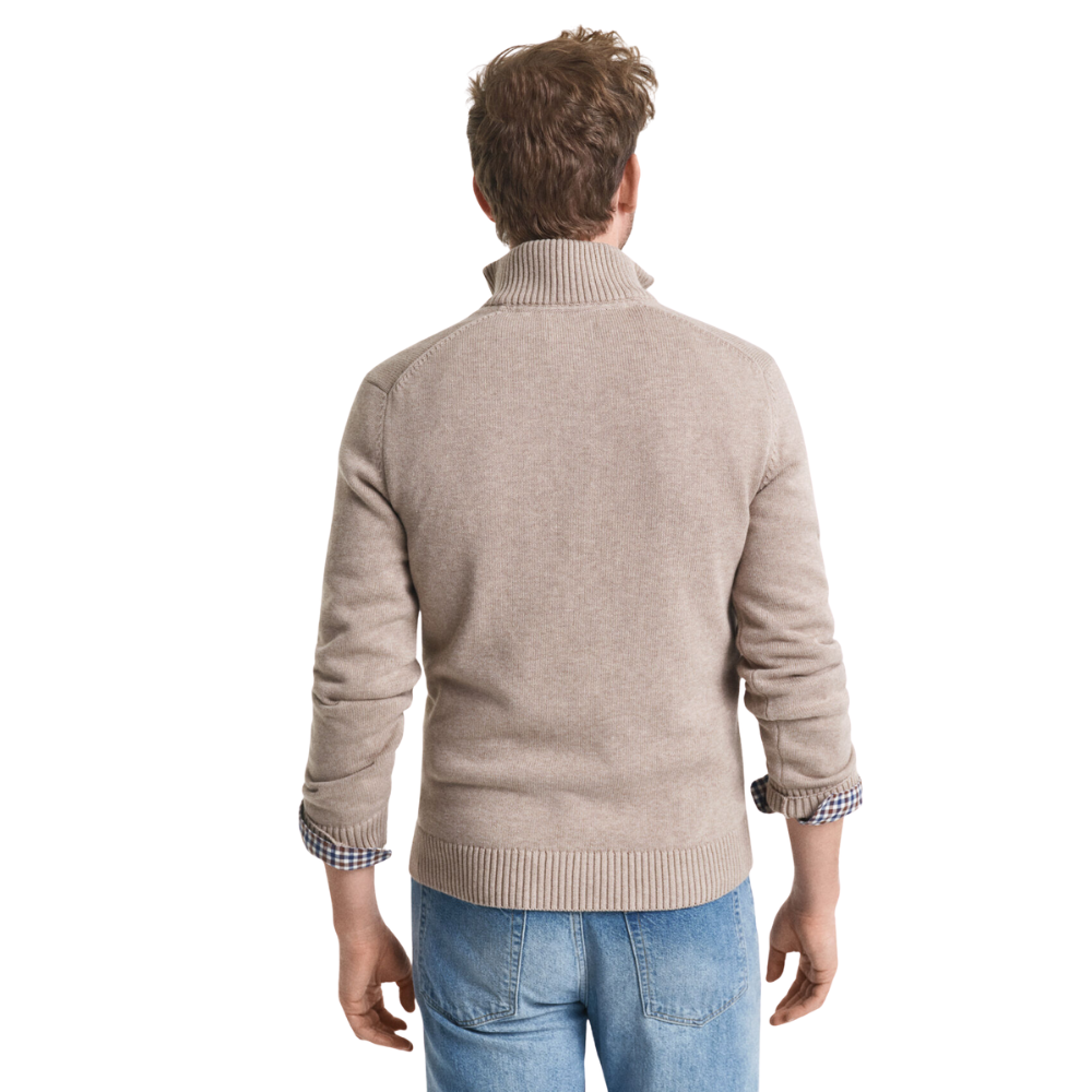 GANT Casual Cotton Half Zip - Dark Sand Melange