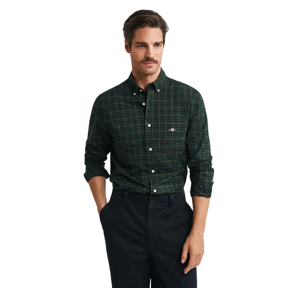 GANT Reg Classic Poplin Check Shirt - Tartan Green
