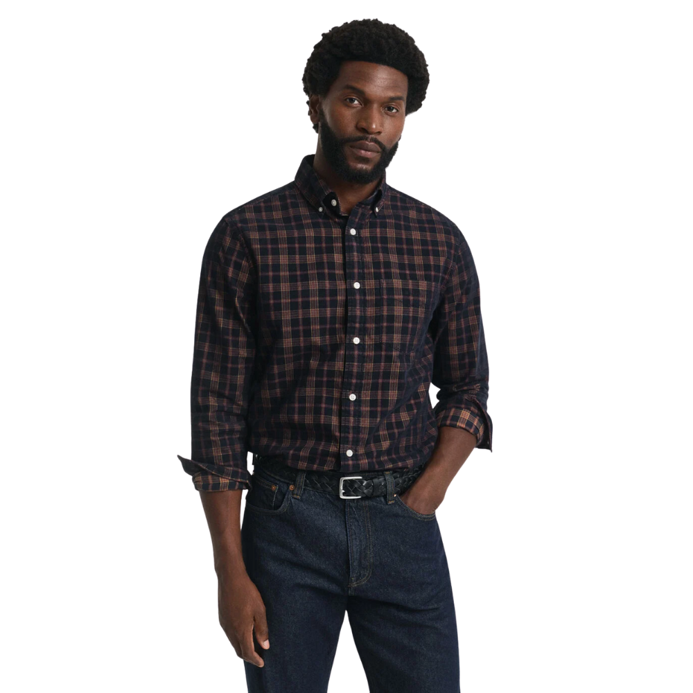 GANT Reg Corduroy Check Shirt - Evening Blue