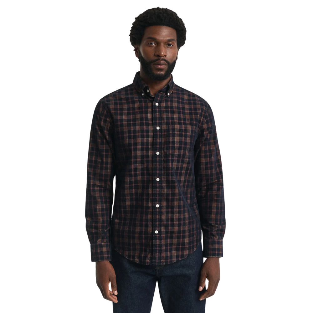 GANT Reg Corduroy Check Shirt - Evening Blue