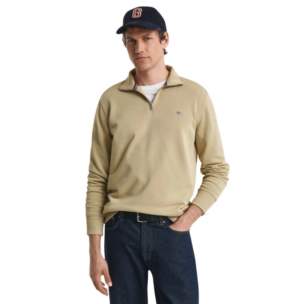 GANT Reg Shield Half Zip Sweat - Woody Beige