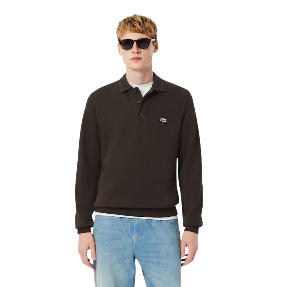 Lacoste Ribbed Cotton Polo Collar Sweatshirt - Port