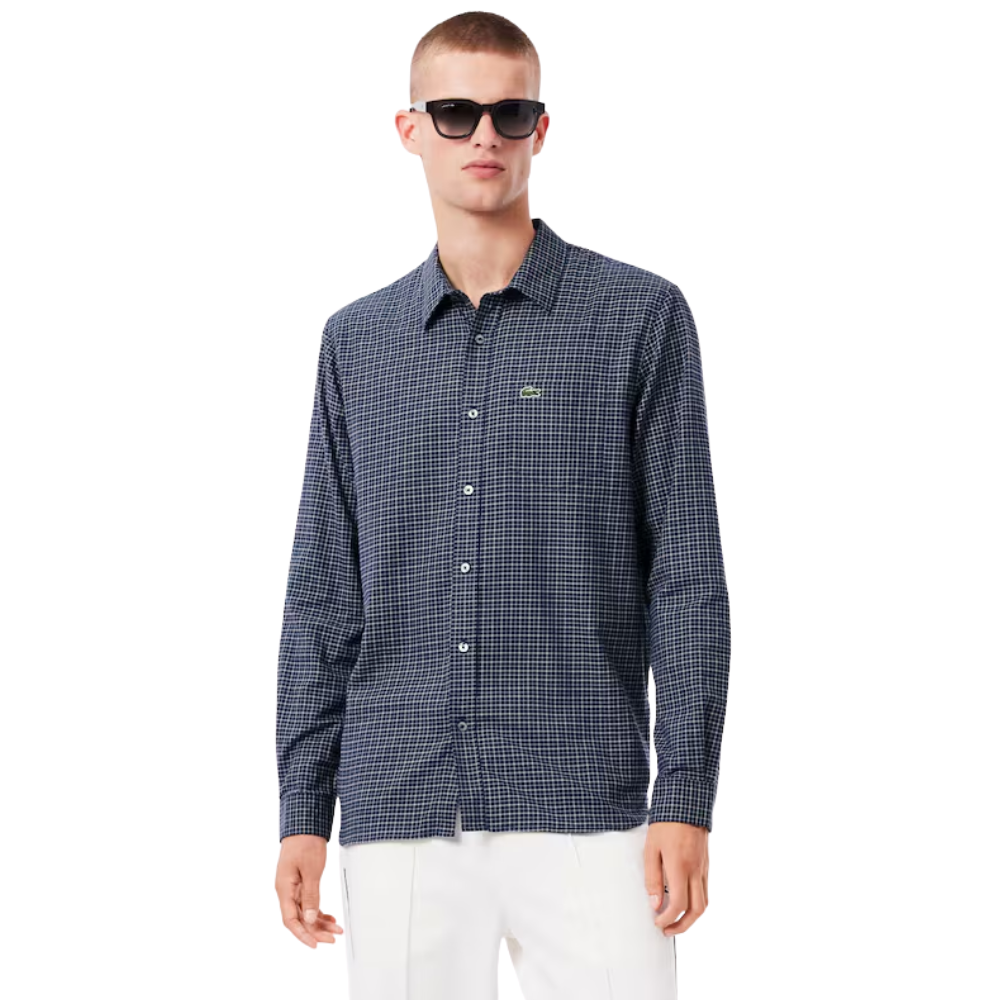 Lacoste Regular Fit Plaid Flannel Shirt - Navy/White