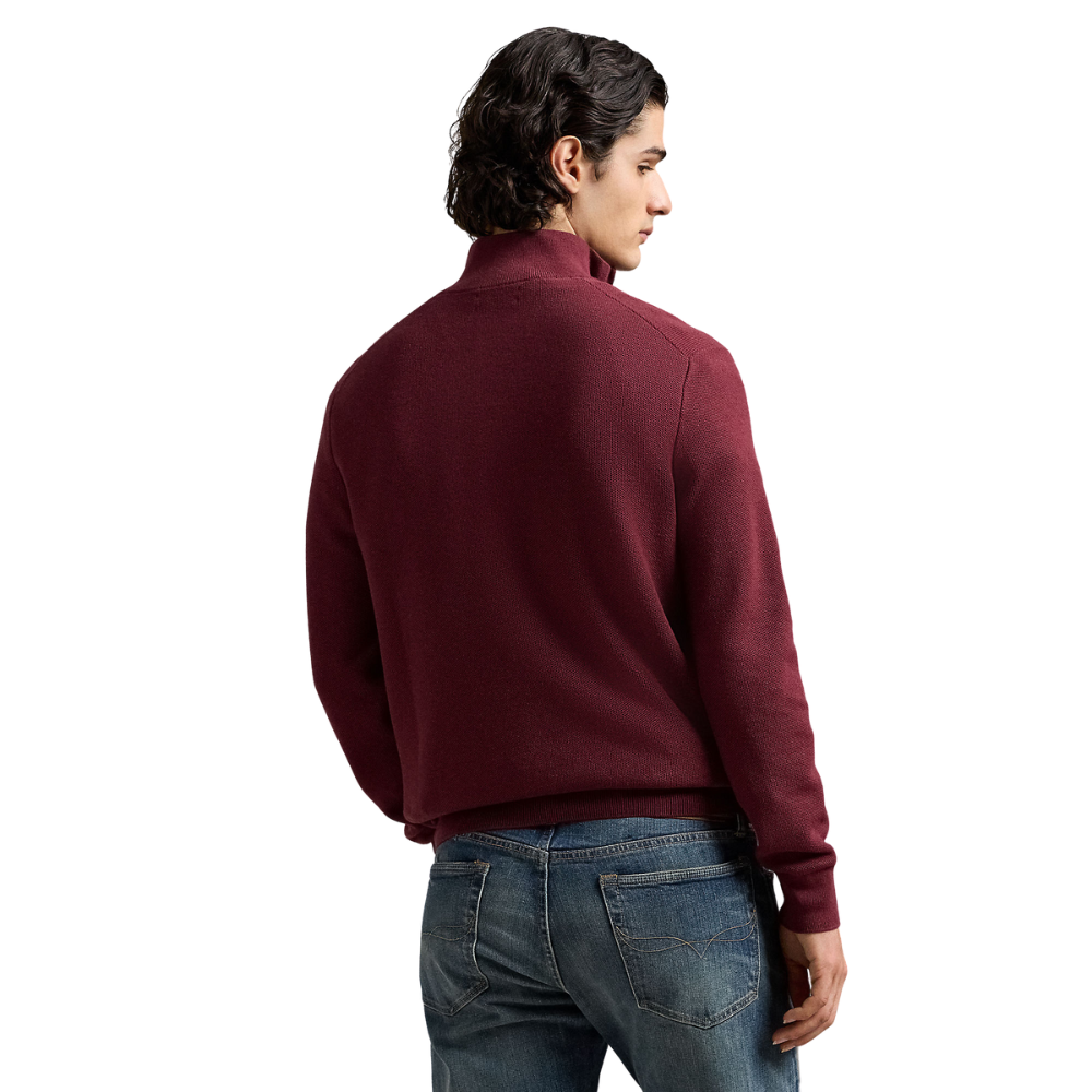 Ralph Lauren Mesh-Knit Cotton Quarter Zip - Red Wine