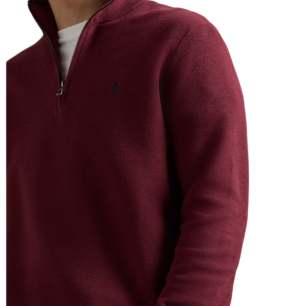 Ralph Lauren Mesh-Knit Cotton Quarter Zip - Red Wine