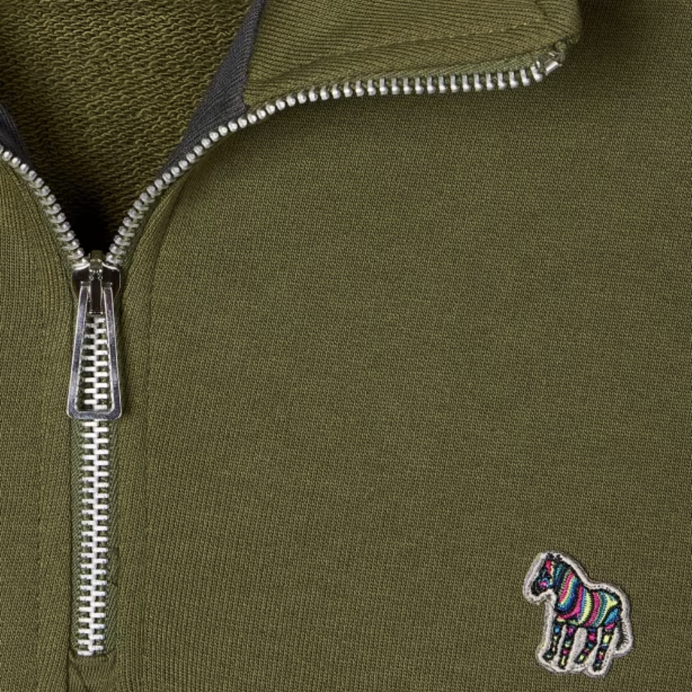 Paul Smith Reg Fit Half Zip Top Zebra Badge - Khaki Green