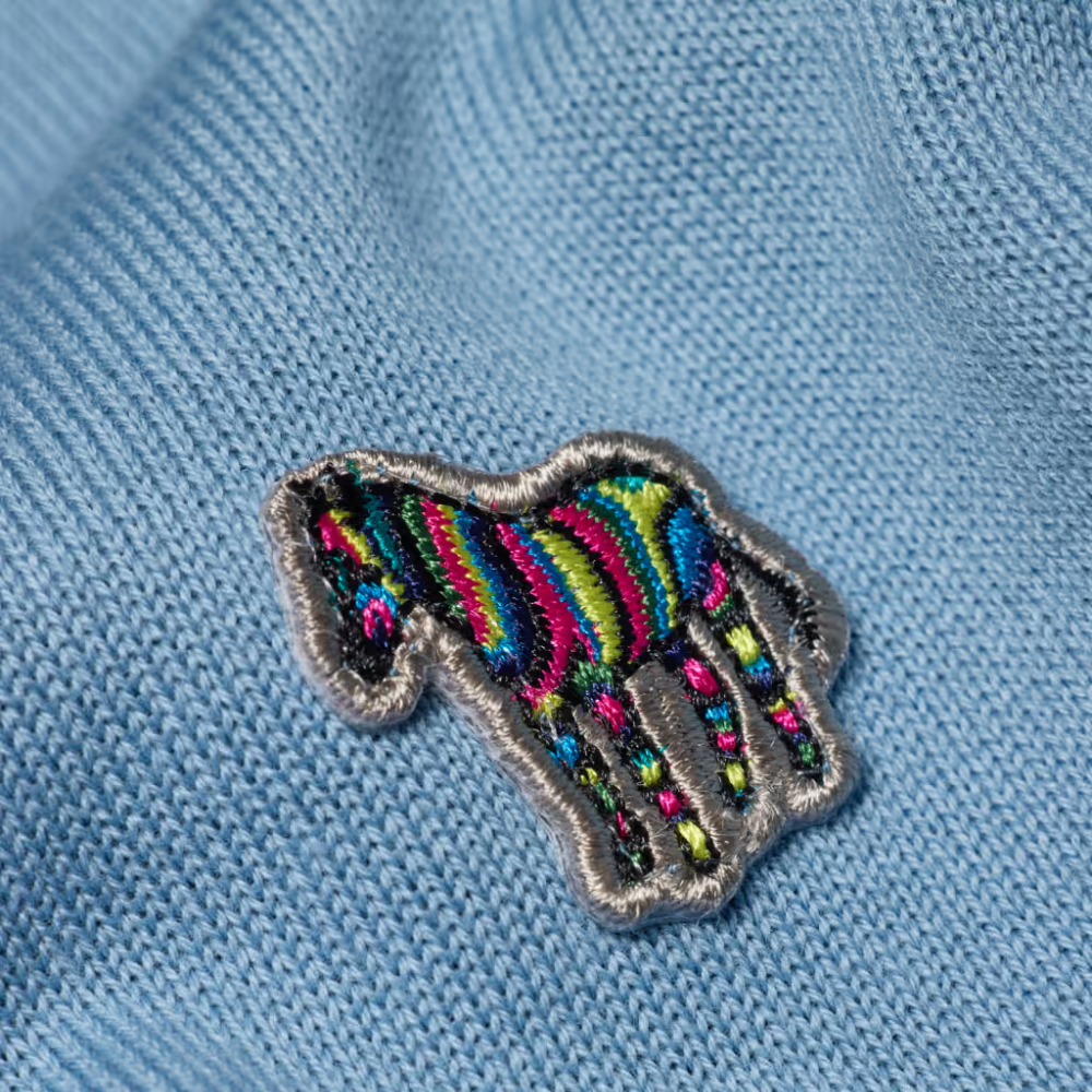 Paul Smith Sweater Zip Neck Zebra Badge - Blue