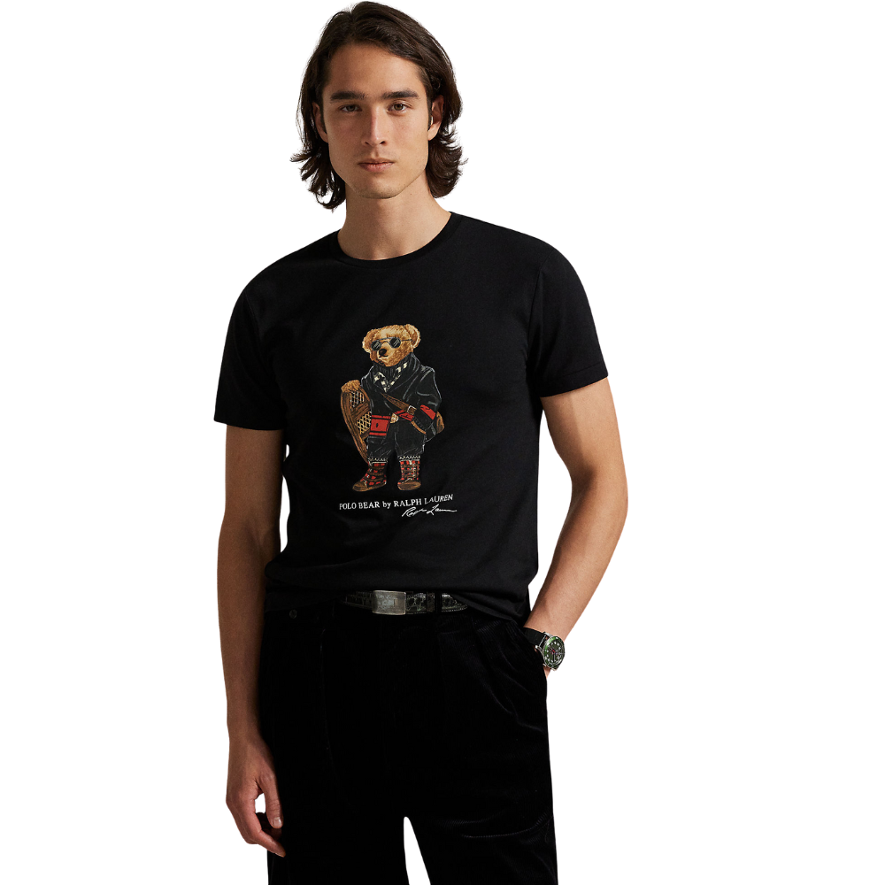 Ralph Lauren Custom Slim Fit Polo Holiday Bear Jersey T-Shirt - Black