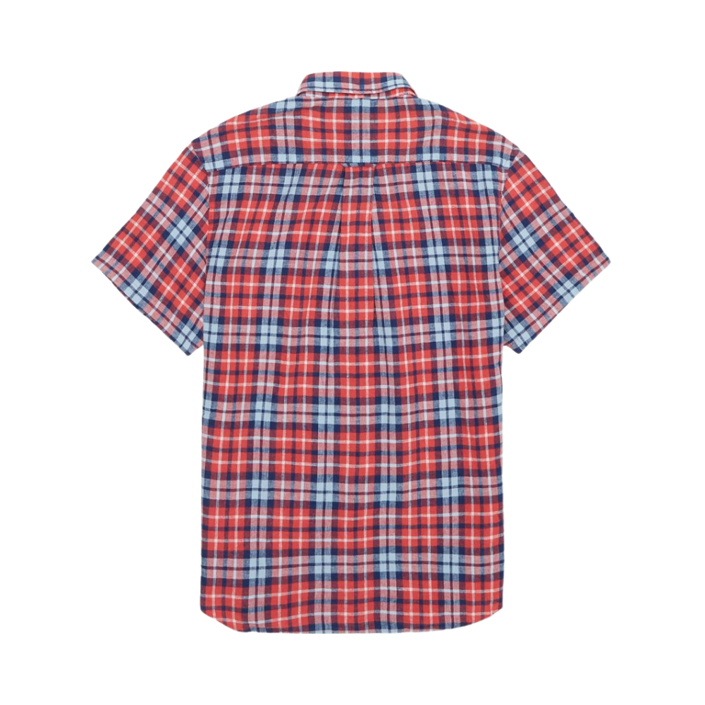GANT Reg Cotton Linen Check SS Shirt - Brick Red