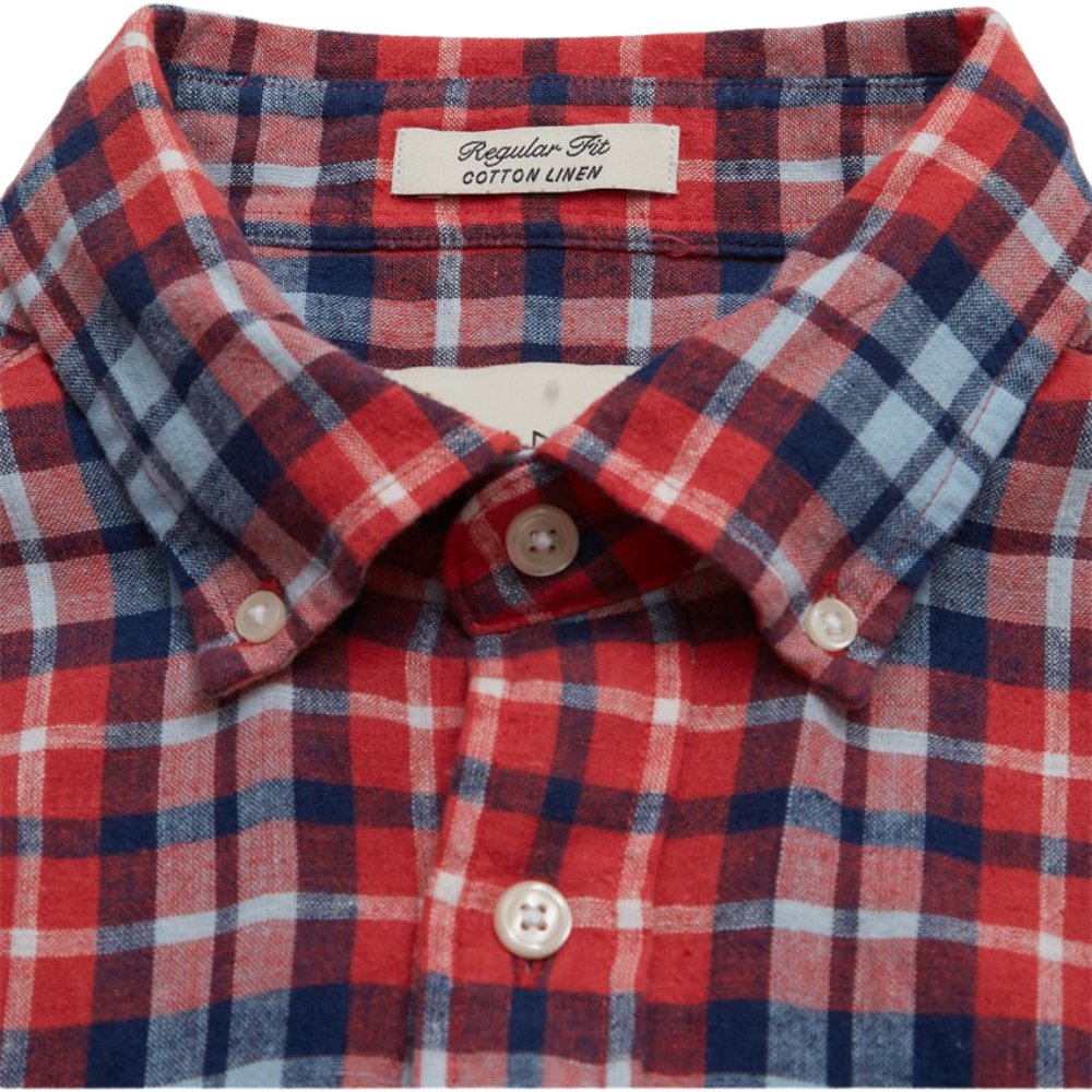 GANT Reg Cotton Linen Check SS Shirt - Brick Red
