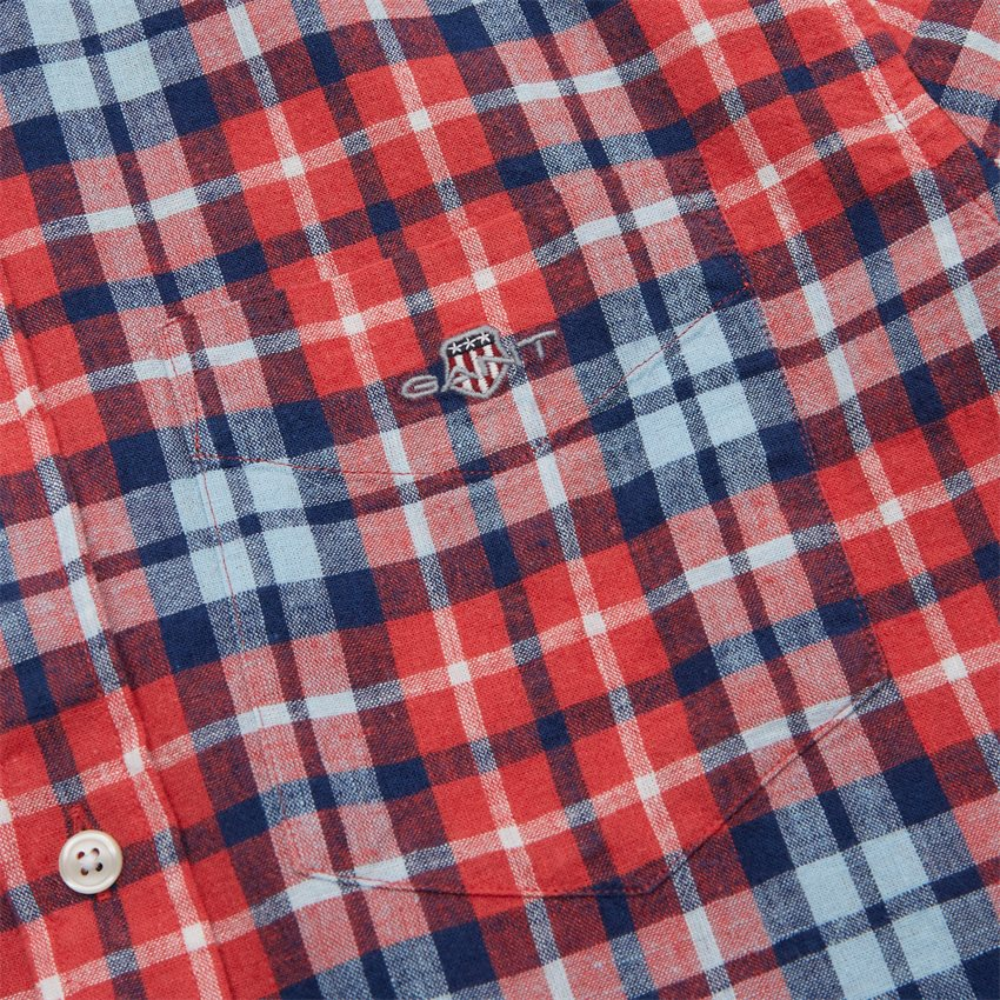 GANT Reg Cotton Linen Check SS Shirt - Brick Red