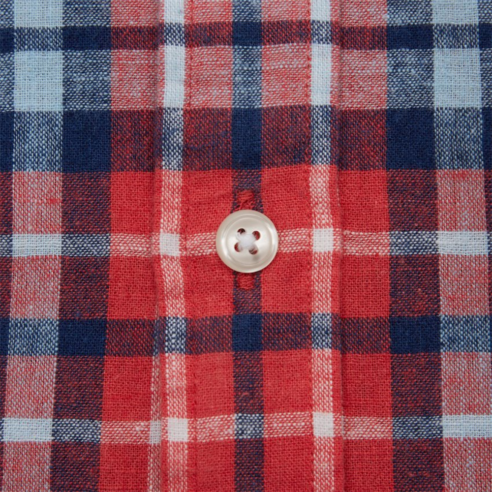 GANT Reg Cotton Linen Check SS Shirt - Brick Red