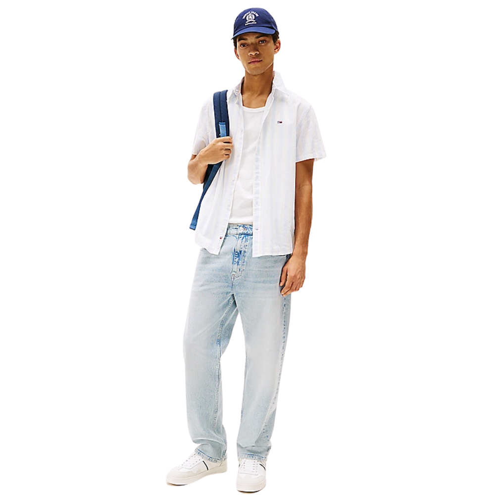 TJM Reg Linen Blend STP SS Shirt - Sweet Blue/Ecru