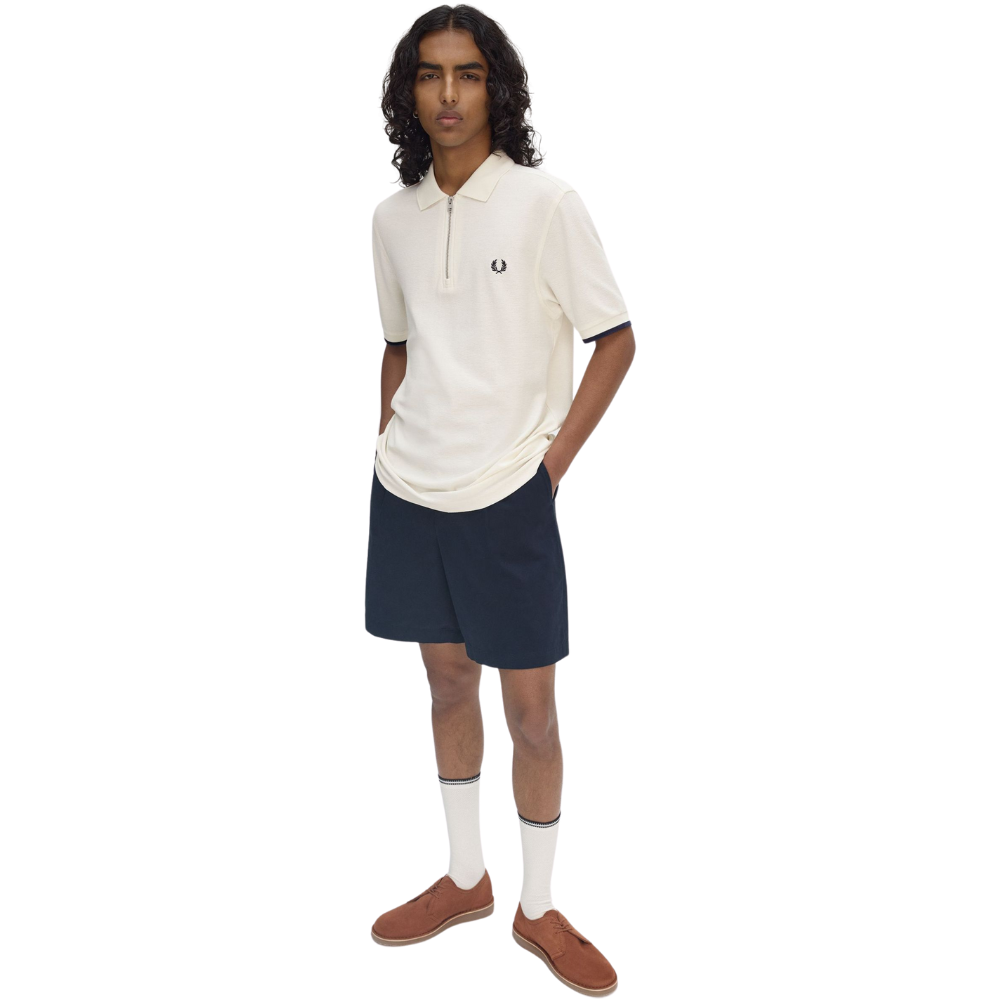 Fred Perry Crepe Pique Zip Neck Shirt - Ecru