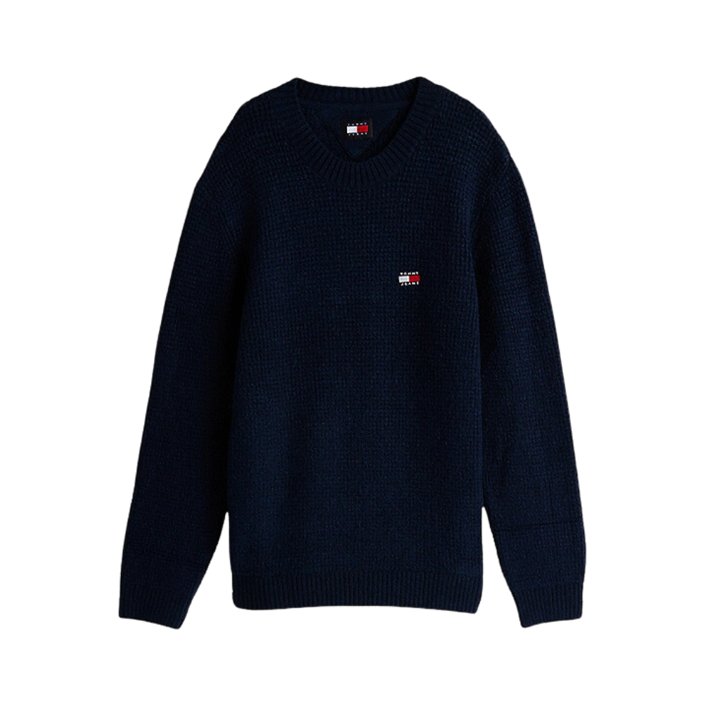 TMJ Reg Waffle Sweater - Dark Night Navy