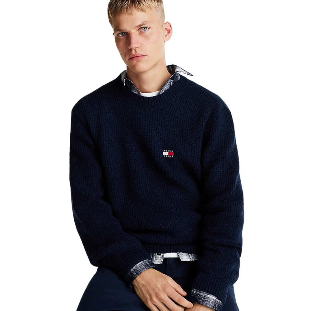 TMJ Reg Waffle Sweater - Dark Night Navy