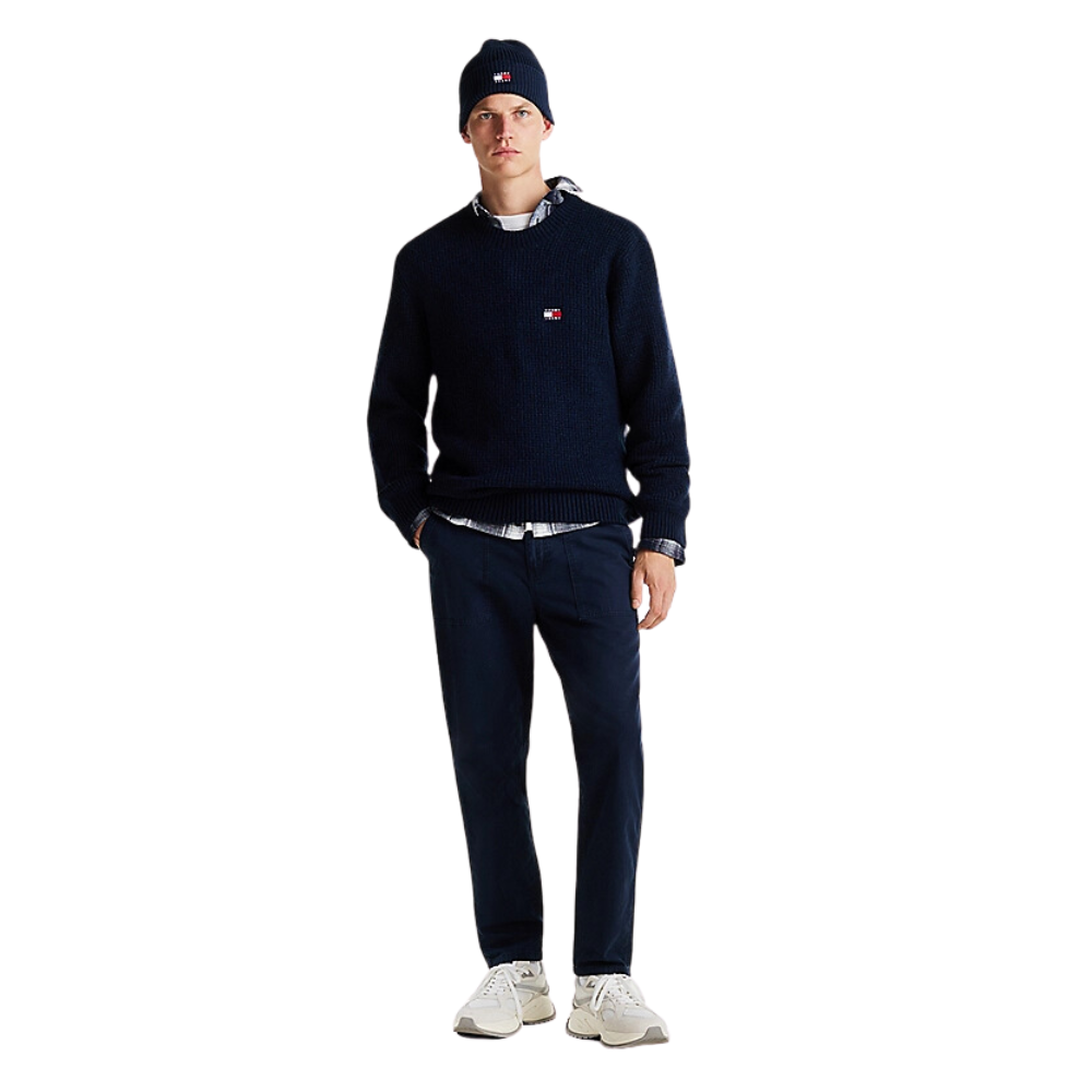 TMJ Reg Waffle Sweater - Dark Night Navy