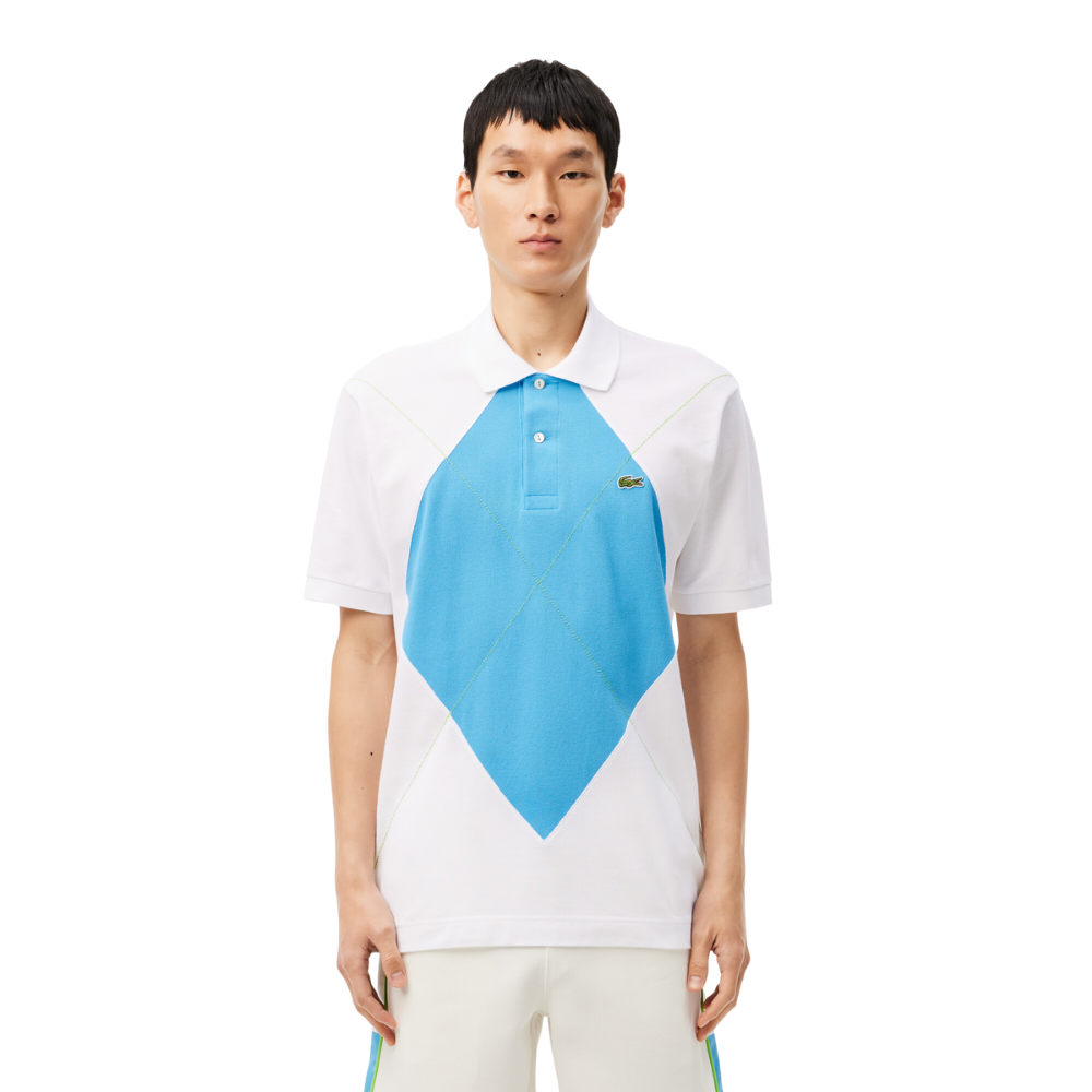 Lacoste Vintage Argyle Polo - White/Blue