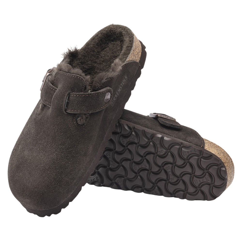Birkenstock Boston Shearling Suede Leather/Fur Clog - Mocha