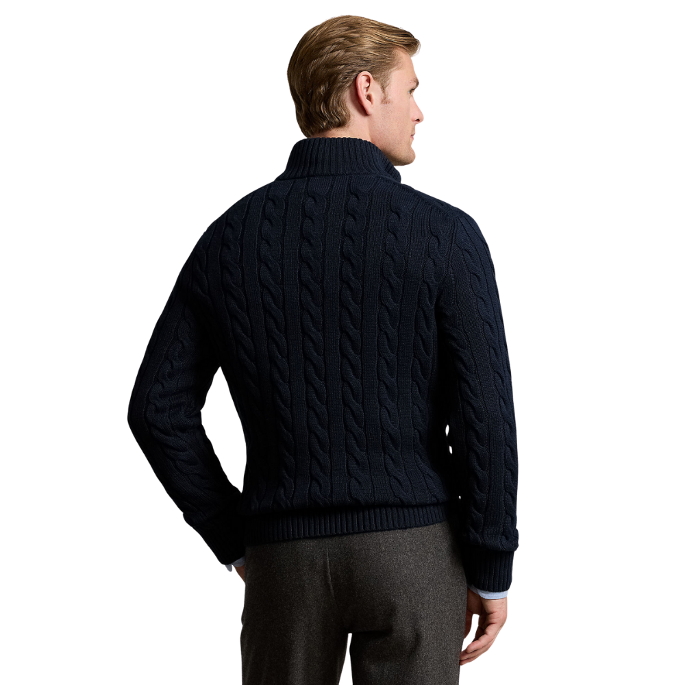 Ralph Lauren Cable Knit Cotton Quarter Zip Sweater - Hunter Navy