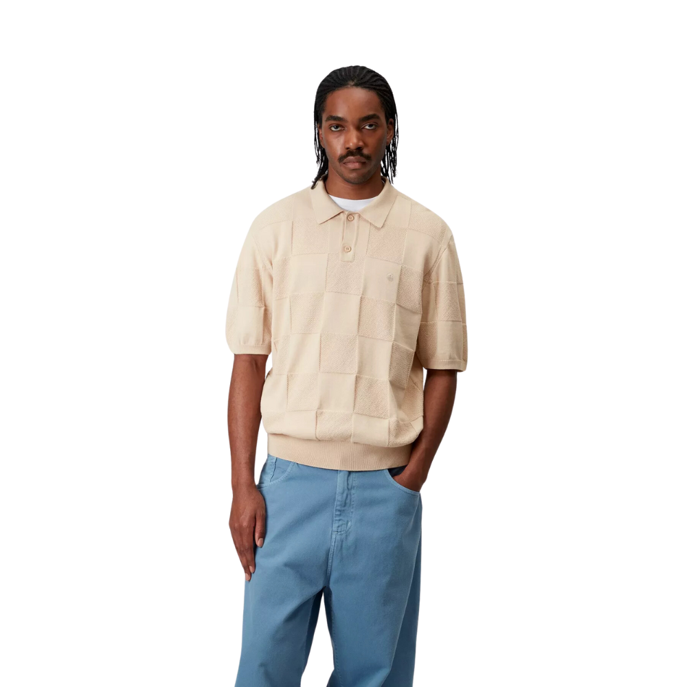Carhartt WIP S/S Checker Polo Cotton Knit - Fleur De Sel