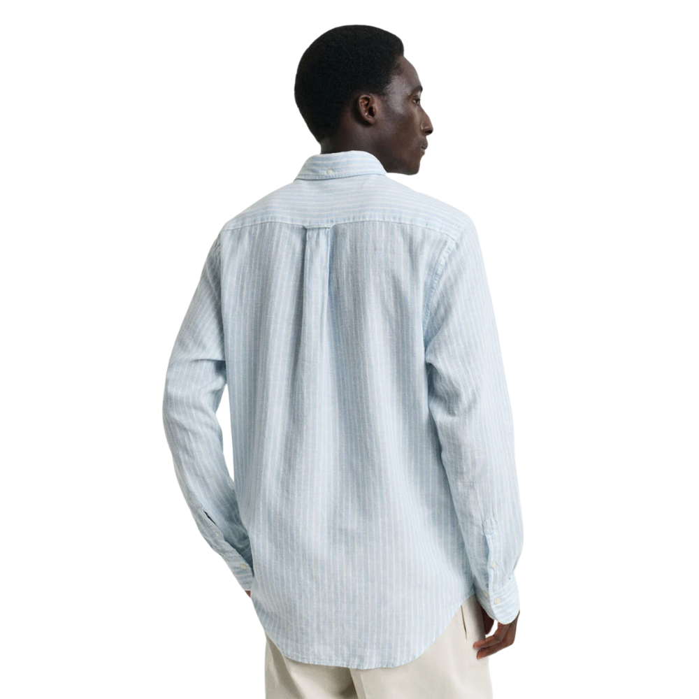 GANT Reg Cotton Linen Stripe Shirt - Fresh Blue