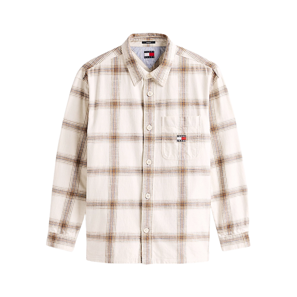 TJM Cotton Slub Check Overshirt - Ancient White Check