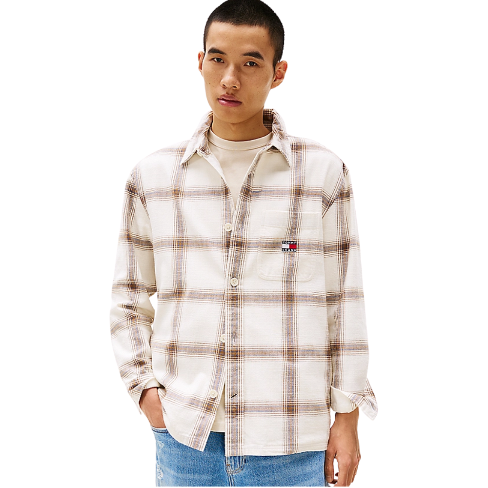 TJM Cotton Slub Check Overshirt - Ancient White Check