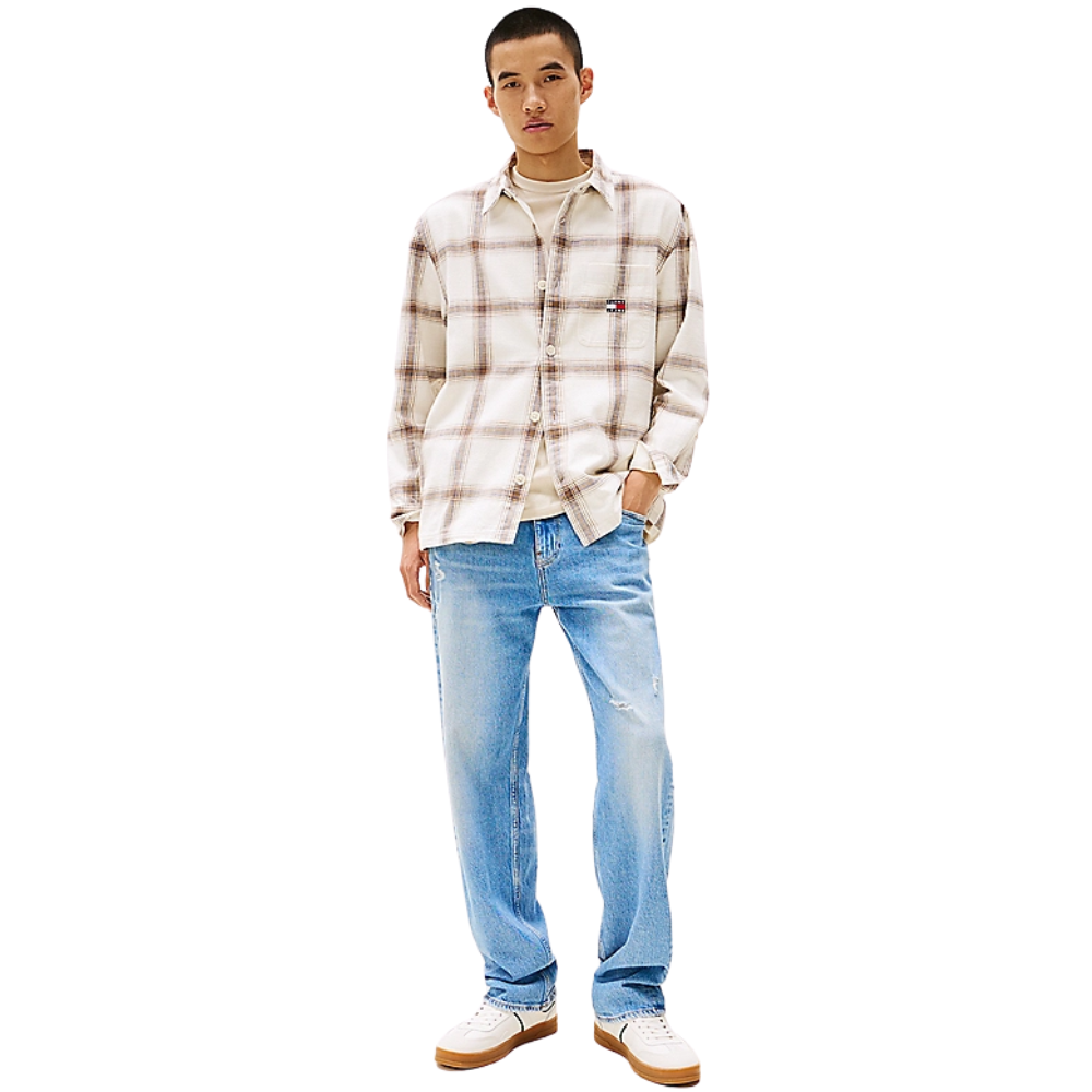 TJM Cotton Slub Check Overshirt - Ancient White Check