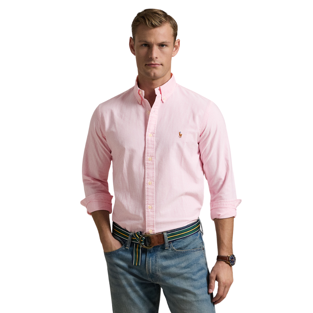 Ralph Lauren Custom Fit LS Stripe Oxford Shirt - New Rose/White