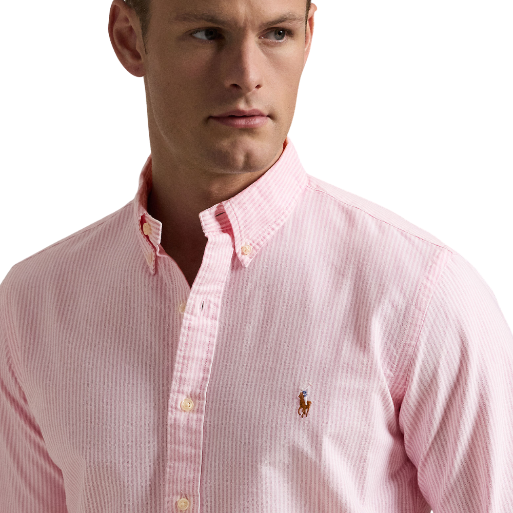 Ralph Lauren Custom Fit LS Stripe Oxford Shirt - New Rose/White