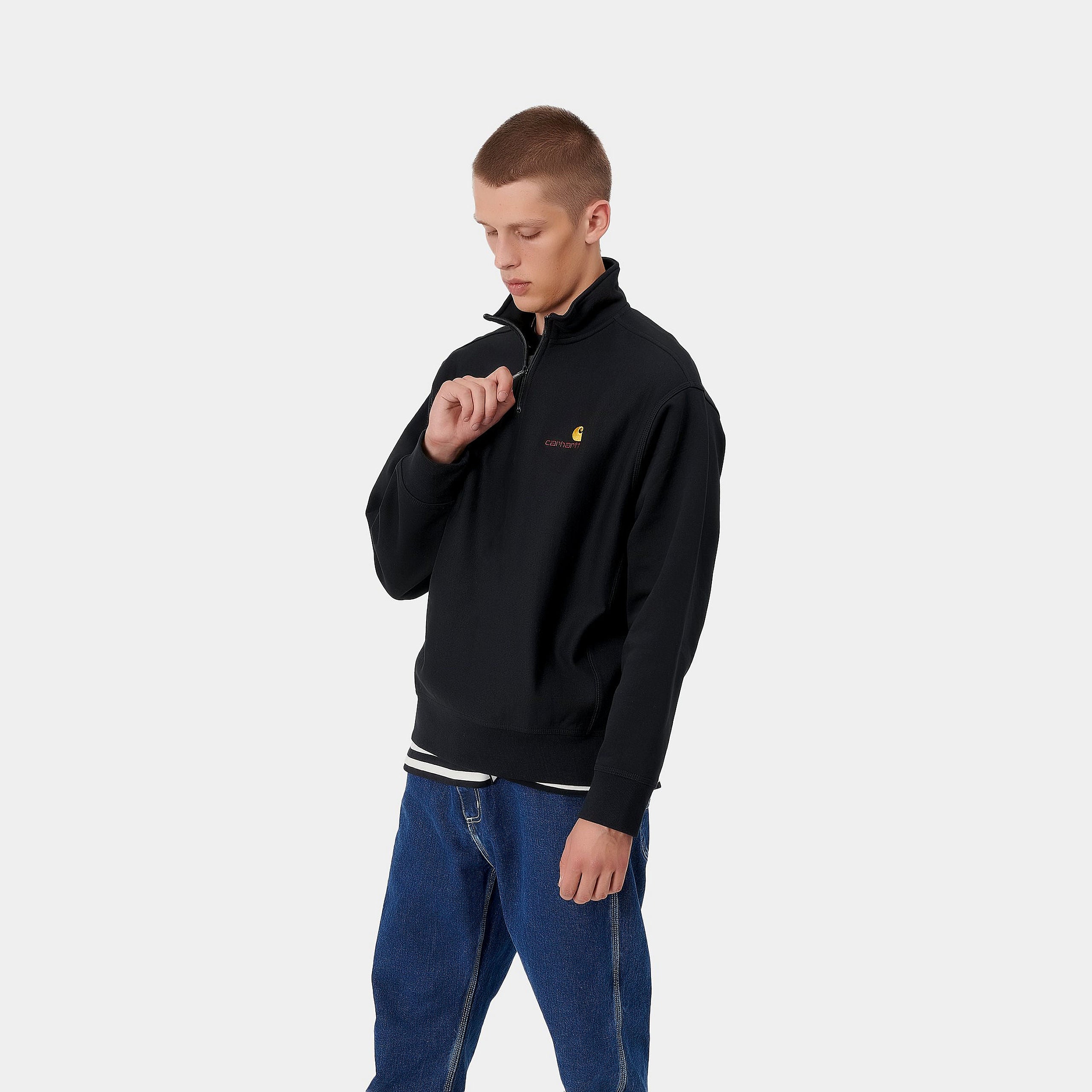 Carhartt WIP Half Zip American Script Sweat - Black