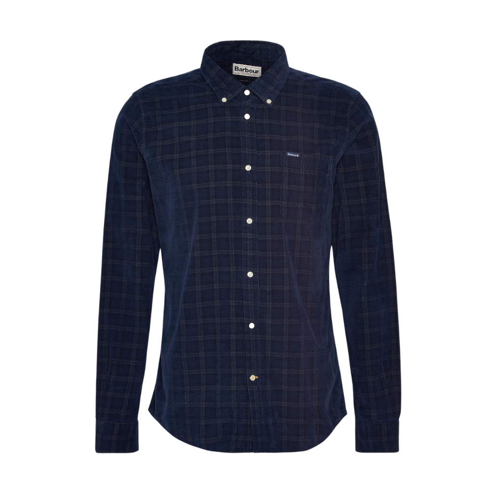 Barbour Harthill Tailored Checked Cord Shirt - Navy