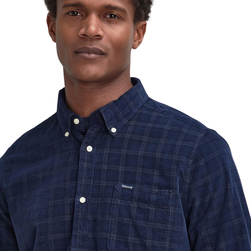 Barbour Harthill Tailored Checked Cord Shirt - Navy