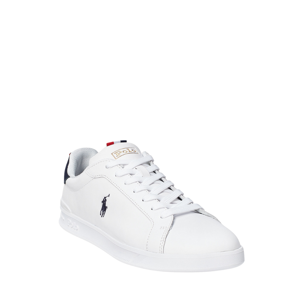Ralph Lauren Heritage Court II Leather Trainer - White/Navy/Red